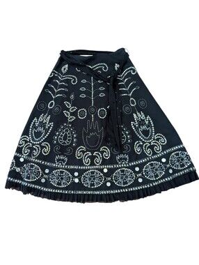Anthropologie Basil & Maude Black hand-beaded sequined gypsy Boho flared skirt